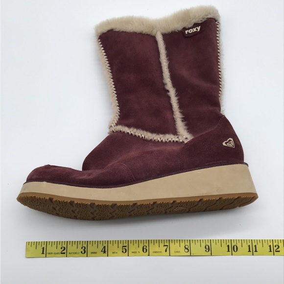 Y2k Roxy Idaho Maroon Leather Faux Fur Slip On Boots 2000's Women's Sz 8 Shoes - Picture 7 of 9